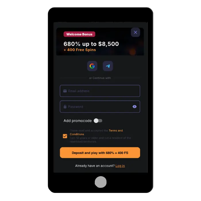 Registration at Minebit Casino